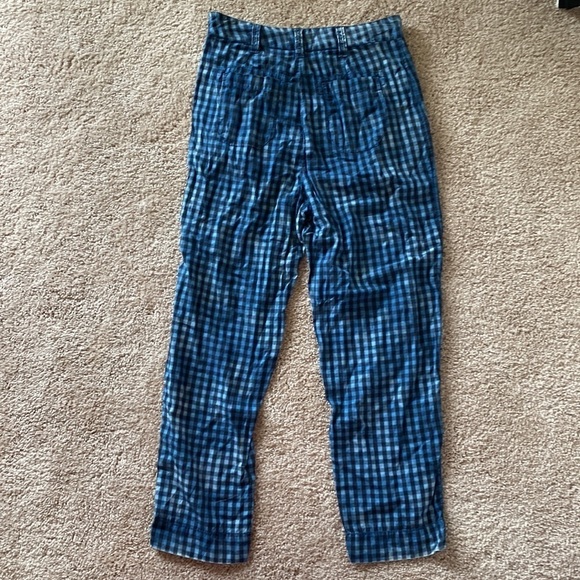 Anthropologie Maeve Avryl Bleached Slim Blue Checkered Plaid Pants - Picture 8 of 8